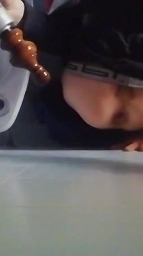 Guy tied her legs and opens her tight ass