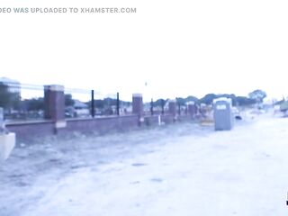 Shy waitress gets naked at a construction website