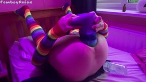 XXL dildo rips tight cute femboy ass raw solo anal gape training