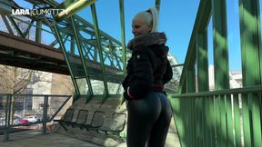 Sexy blonde with big booty takes it in the doggy style in public