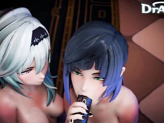 Yelan x Eula Loop Version Cum on throat Hilichurl Cum exchange Cum Kiss Full Genshin Impact sex DrAgk