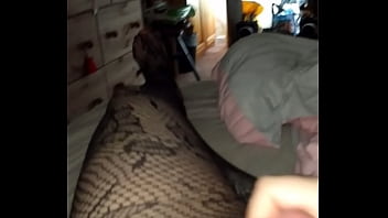 crossdresser masturbating in fishnets