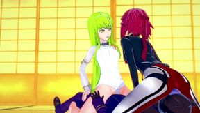 cc and kallen have fun with lelouch - code geass parody