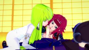 cc and kallen have fun with lelouch - code geass parody