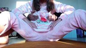 teasing petite hot sexy horny stepsister with small tits in pajama and taboo touch pussy