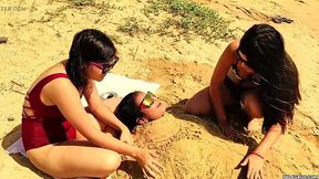 Famous influencer buried and gagged on the beach by jealous bitches