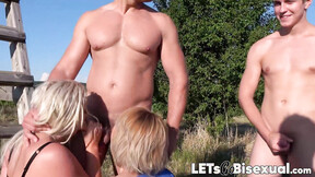 Sexy muscle stepdad caught getting blowjob outdoor