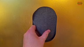 Cum condom play at gloryhole