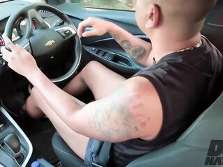 wanker jerks in the car, pees and cums on the street