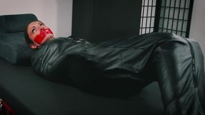 Alba Zevon Sleepsack Bondage and Red Duct Tape Gag Full Body Leather Mummification