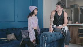 My stepsister begs me to fuck her tight pussy when we are home alone, intense amateur fuck