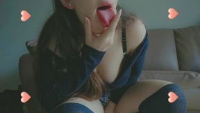 student with big boobs and cute face fairy bliss touching her wet pussy in the middle of the living room