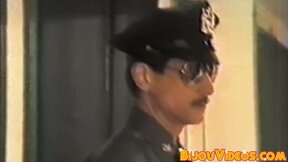 Vintage policeman catches group of guys orgy banging