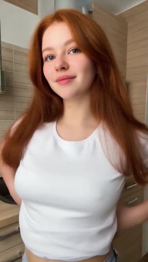 titty drop, a young, redhead hair woman with fair, video created by AI