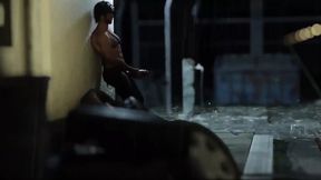 Steamy blonde babe gets her massive silicone tits pounded in the downpour