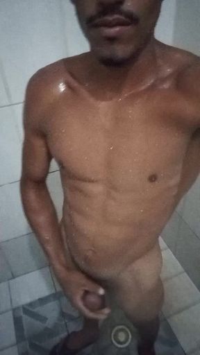 Brazilian Brunette 16cm Thick in the Shower - Hairy Hard Cock Taking a Hot Shower