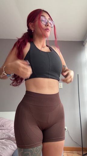 Amateur with natural belly tits gets sissy captioned