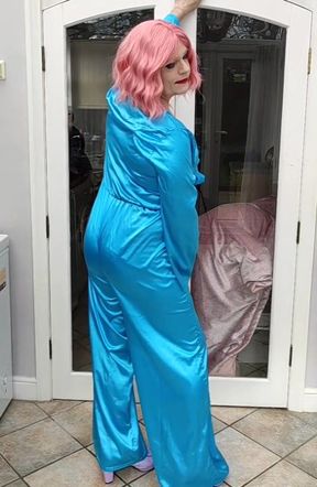 Hot Crossdresser Nottstvslut in Full Satin Jumpsuit