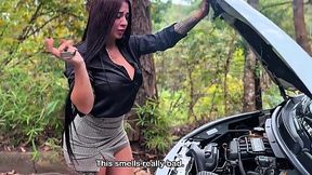 Busty milf jerked his dick, after his fixed her car