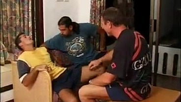 Kristina Gives Two Guys a Blowjob and Handjob While Riding a Fat Dick