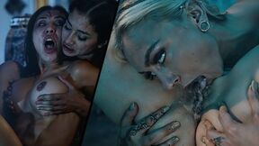 Possesed babes scissor & eat each other out in a lesbian fuck fest