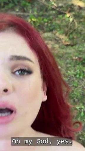 Key moment from &quot;HUNT4K. Slutty redhead Miss Olivia used her natural tits and perfect body to seduce a producer in public&quot;