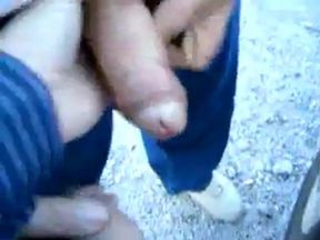 Outdoor Handjob with Silver Daddy