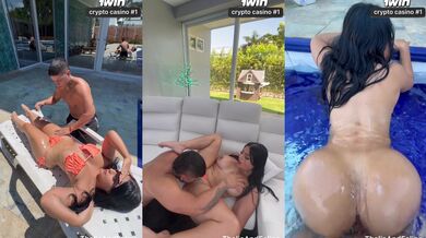 flirting with a super hot busty Colombian girl outdoors by the pool