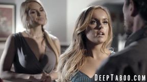 Busty step cousins enjoy a wild threeway with a big guy