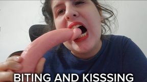 Intense Oral Fetish – Biting and Kissing My Dildo With Passionate Hunger and Deep Eye Contact (red lipstick)