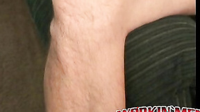 ”Older bushy guy masturbates using two hands on his big cock”