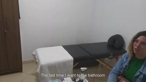 Real doctor examines the patient's anus and breasts.