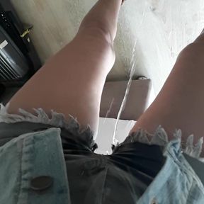 Peeing My Jean Shorts Puddle on the Floor