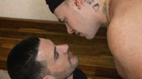 Amateur Gay Cop Roleplay - Handcuffed Officer struggles to take power shift.