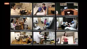 Petite girl in latex gloves gets her pussy fingered during medical exam