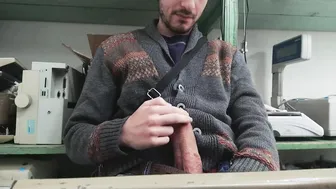 Solo Latino Twink Jerks Off His Big Uncut Cock at Work
