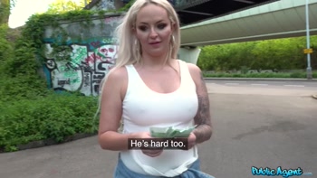 Blonde British Busty Student (18+) get HUUUUUUGE Facial in Public - Public Agent