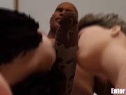sexy trans woman deep throats BBC in the back of the club