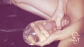 fucking a condim filled with my pee, playing with cum