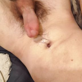 Solo Cumshot of my thick cock the morning after work