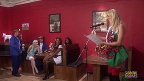 The visit from the prime minister turns into group sex with the blonde, brunette and ebony milfs