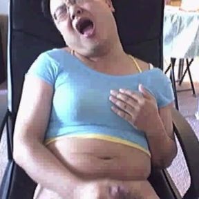 Dirty sissy crossdress slut man whore squirming crazy masturbation orgasm while wearing girlfriend's bra shirt and sweater