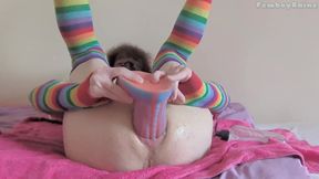 Femboy on His Back Fucked by Xl Anal Dildo