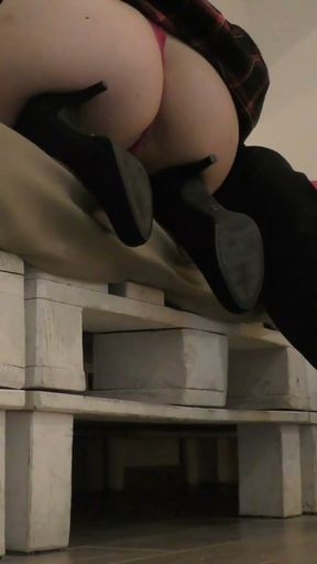 Hot Blonde from Finland in Stockings and with a Miniskirt No Panties tries to seduce Her Teacher by playing with her&hellip;   Clip 1