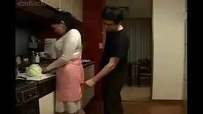 Asian COUGAR seduces innocent son in the kitchen