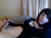 Cute teen femboy cums on her belly