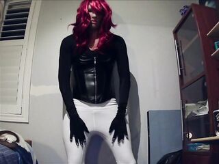 Taut Playmate Pt5! Female masked redhead i show u my ass in my constricted white yoga panties!