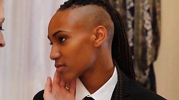 Black babe is fucking a hot, blonde bride with a strap- on, before her wedding