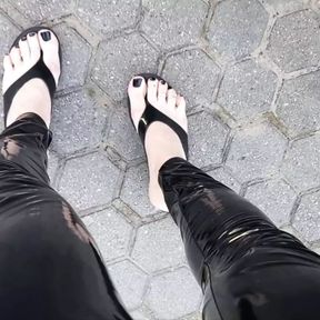 latex flip flops - public crossdressing