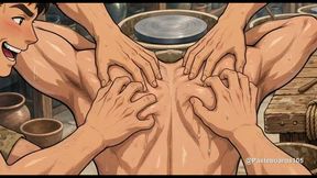 Tied Down In The Pottery Studio - Ceramics Student Tickled By His Classmates (2D Anime)